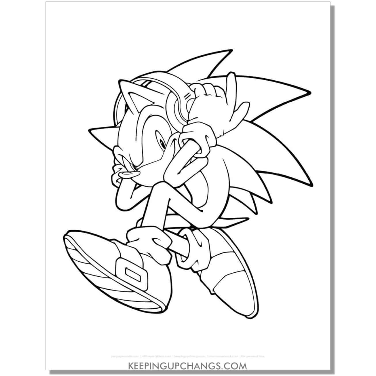 sonic with headphones coloring page.