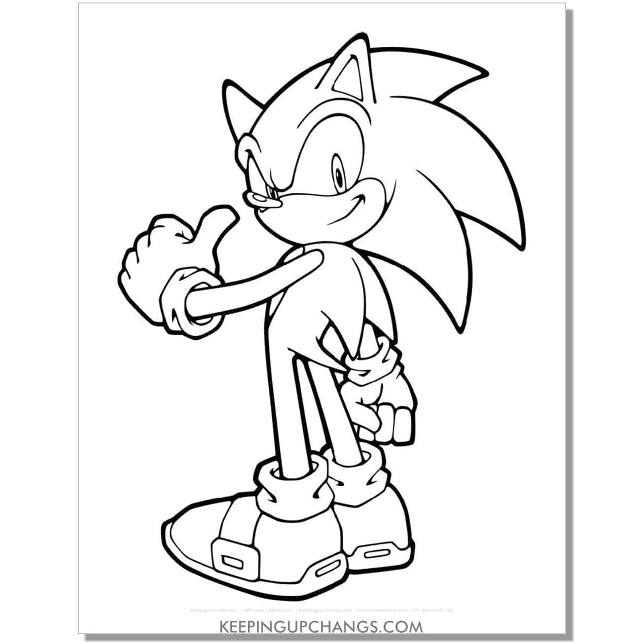 sonic looking back with thumbs up coloring page.