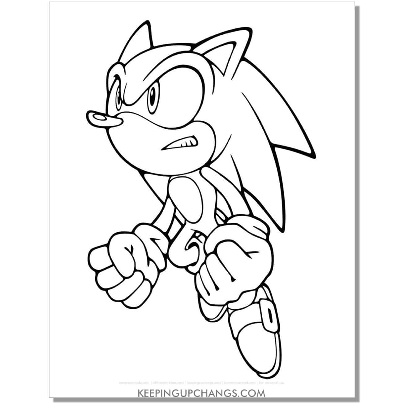 sonic looking up at sky and hands in fists coloring page.