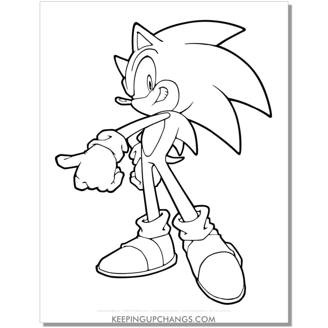 sonic pointing thumb out in front of body coloring page.