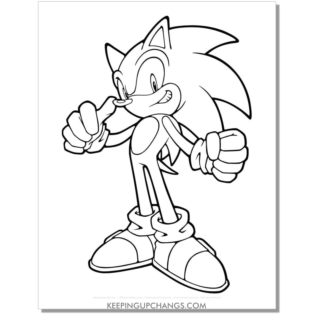 sonic pointing thumb at head coloring page.