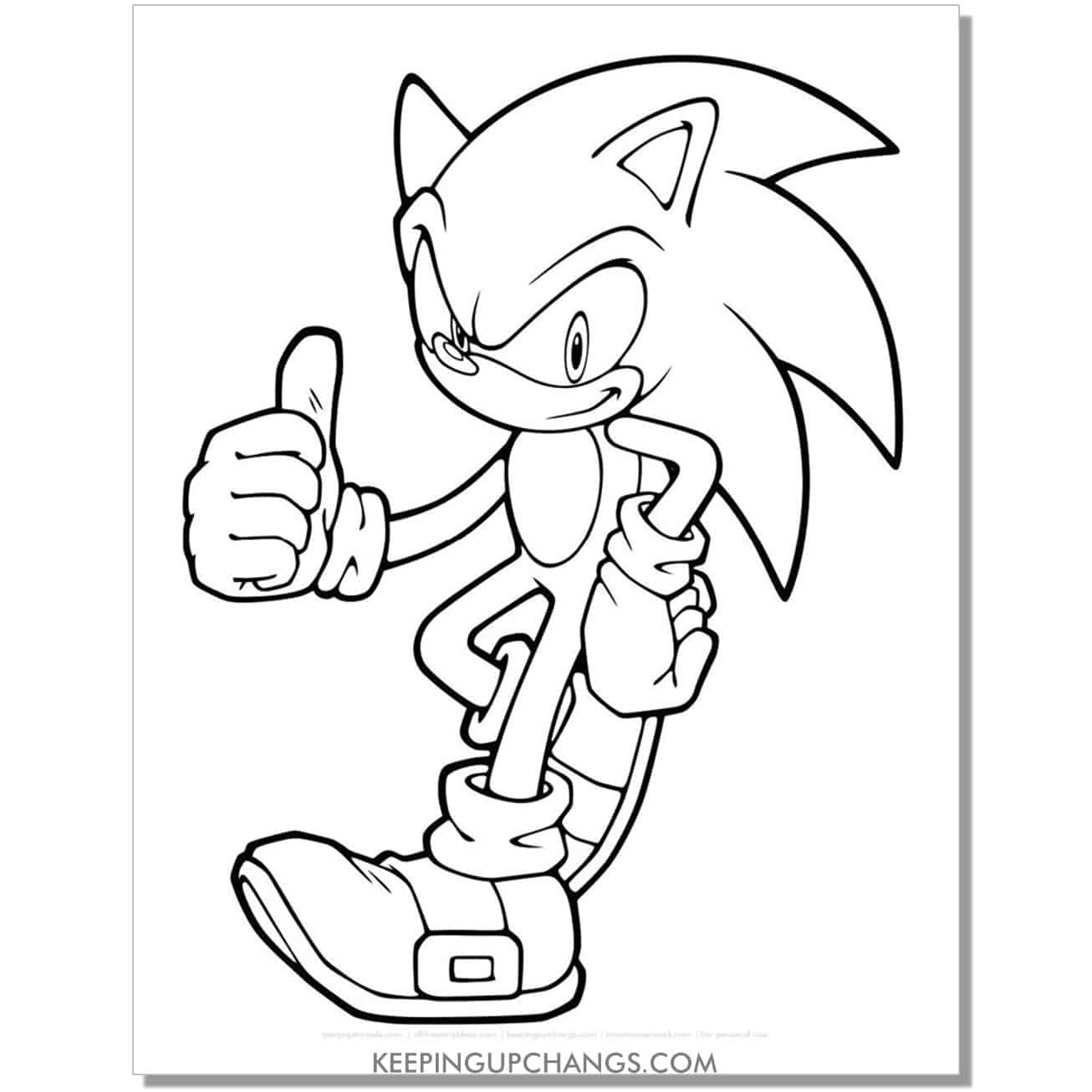 sonic with one hand on hip and other thumbs up coloring page.