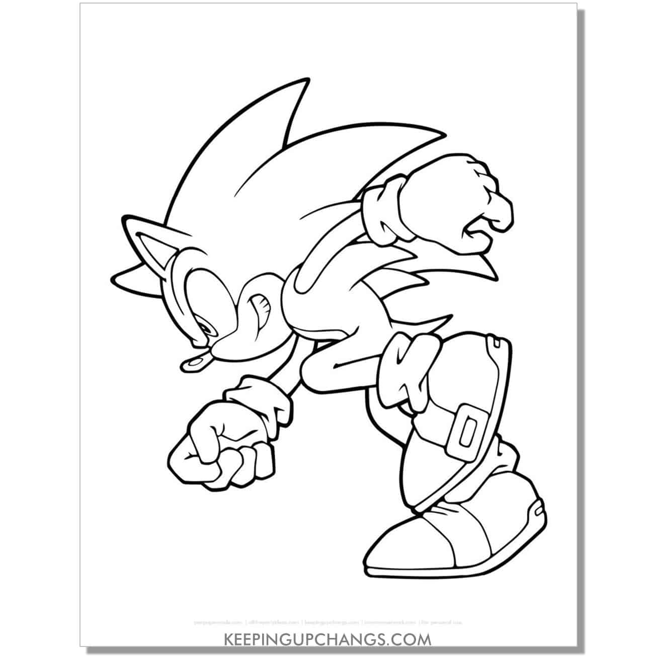 sonic crouching down getting ready to run coloring page.