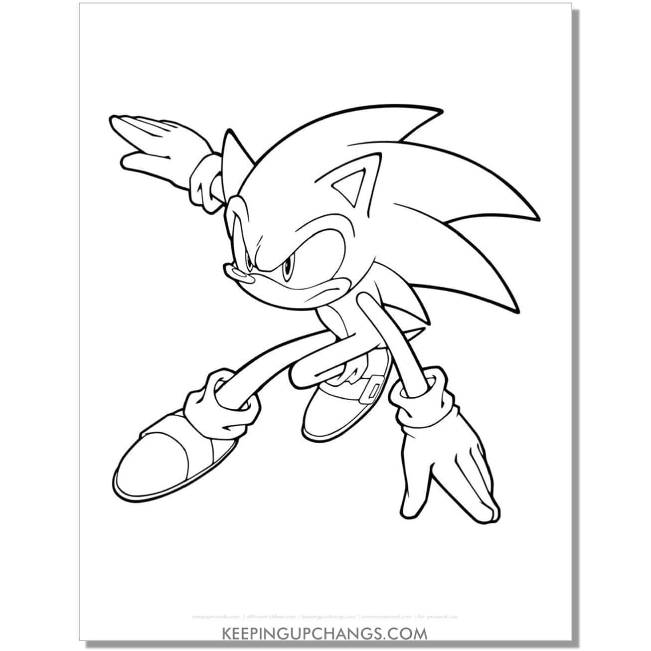 sonic running with hand on ground to make turn coloring page.