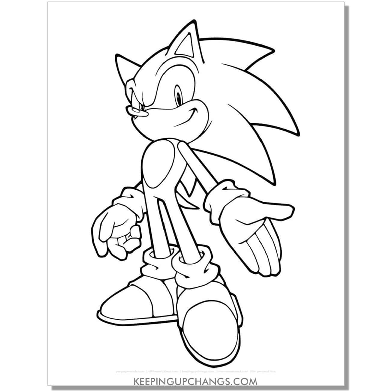 sonic looking down with palm out coloring page.