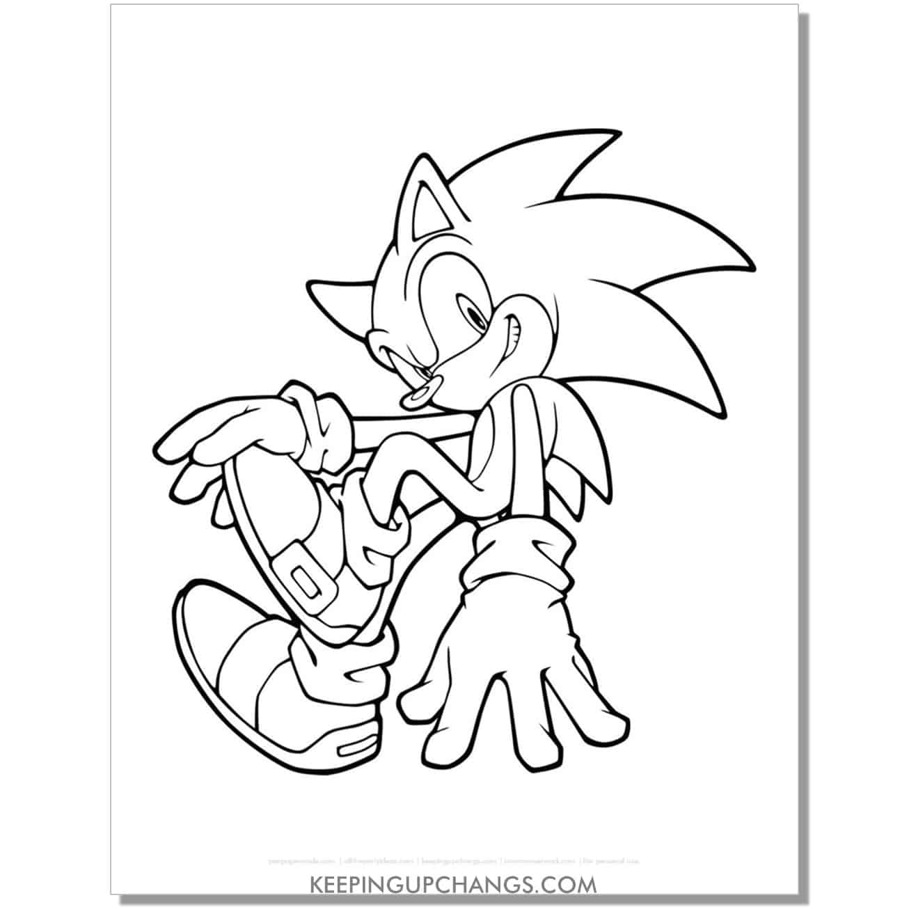 sonic looking back with arm on ground coloring page.