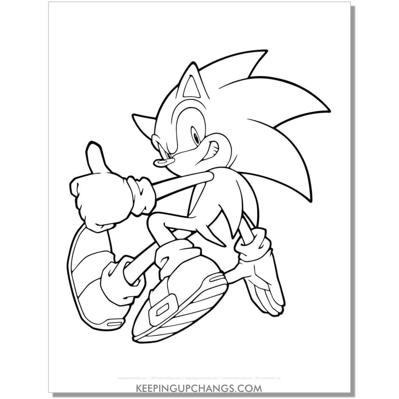 sonic walking with thumbs up coloring page.