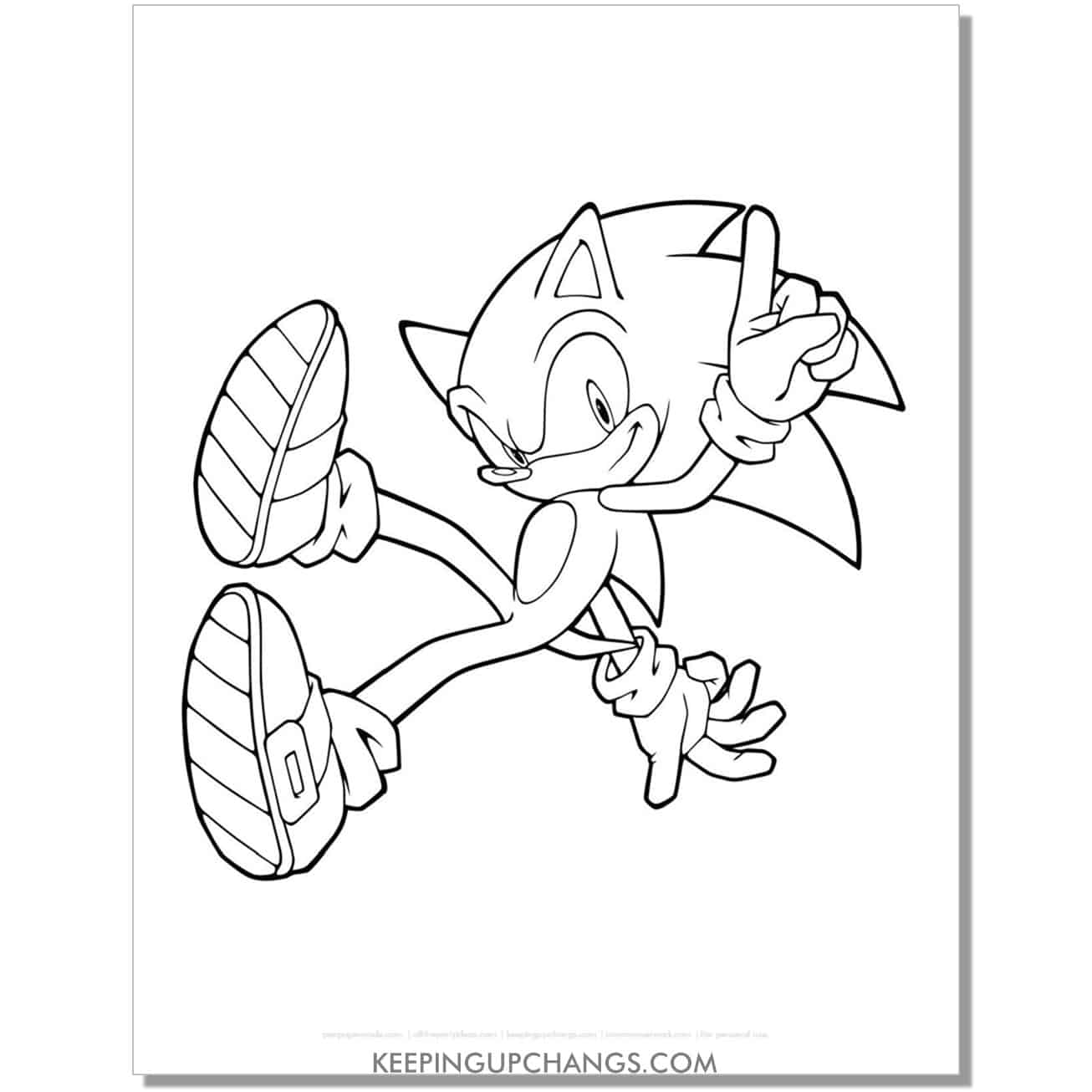 sonic climbing up wall with finger pointing up coloring page.