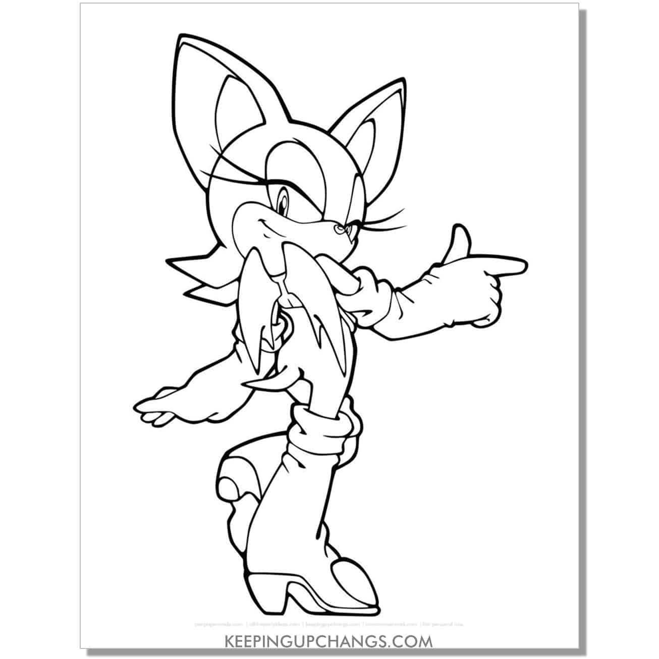 rouge looking back sonic coloring page.