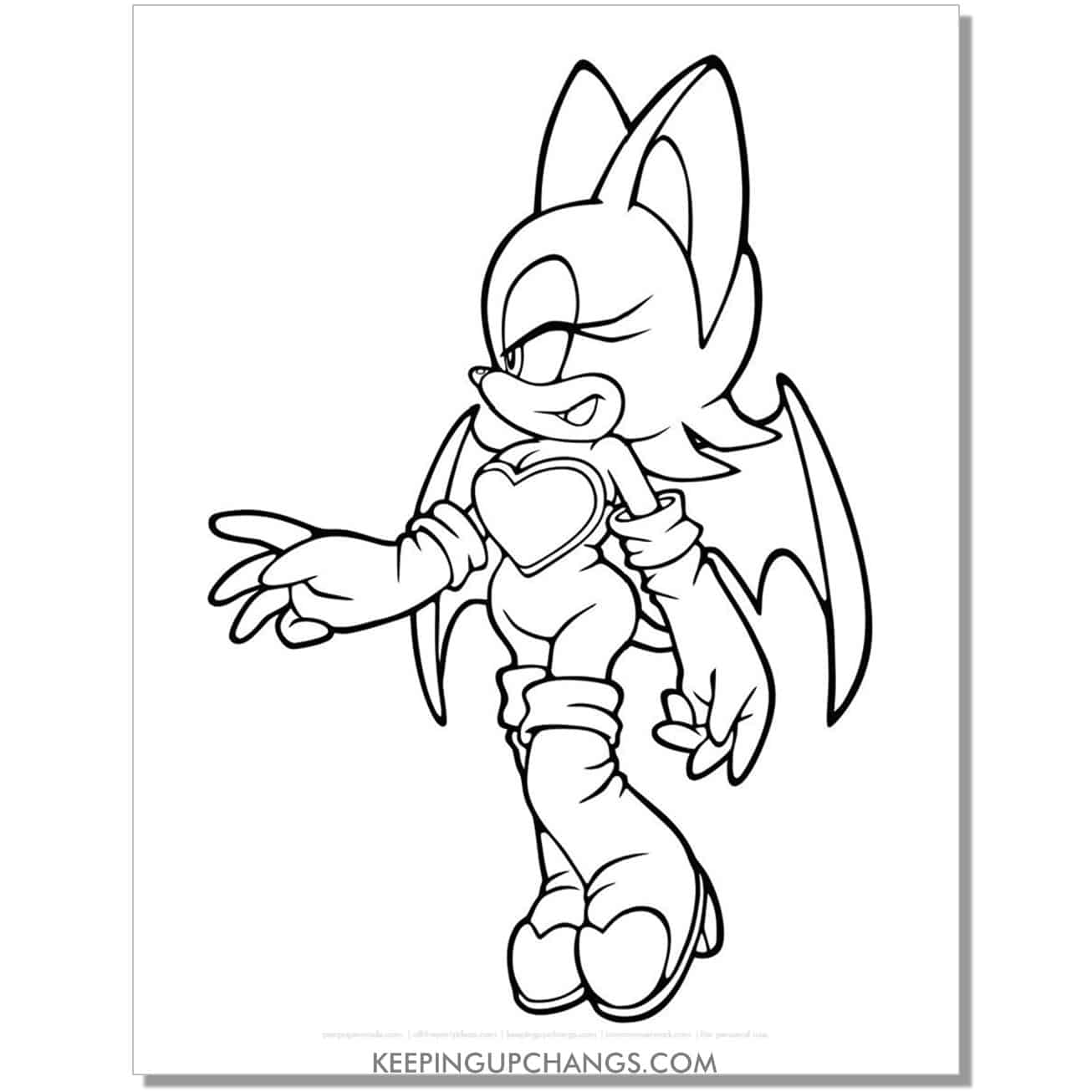 rouge looking to left sonic coloring page.