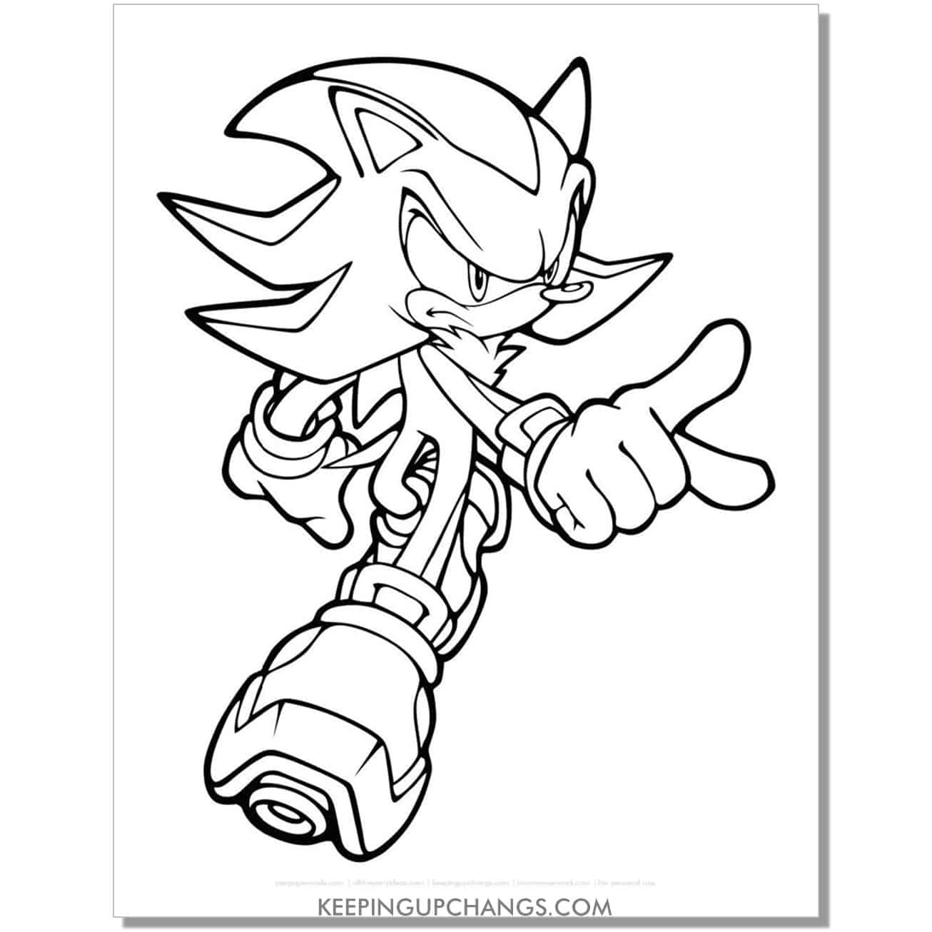 shadow sonic pointing index finger coloring page.