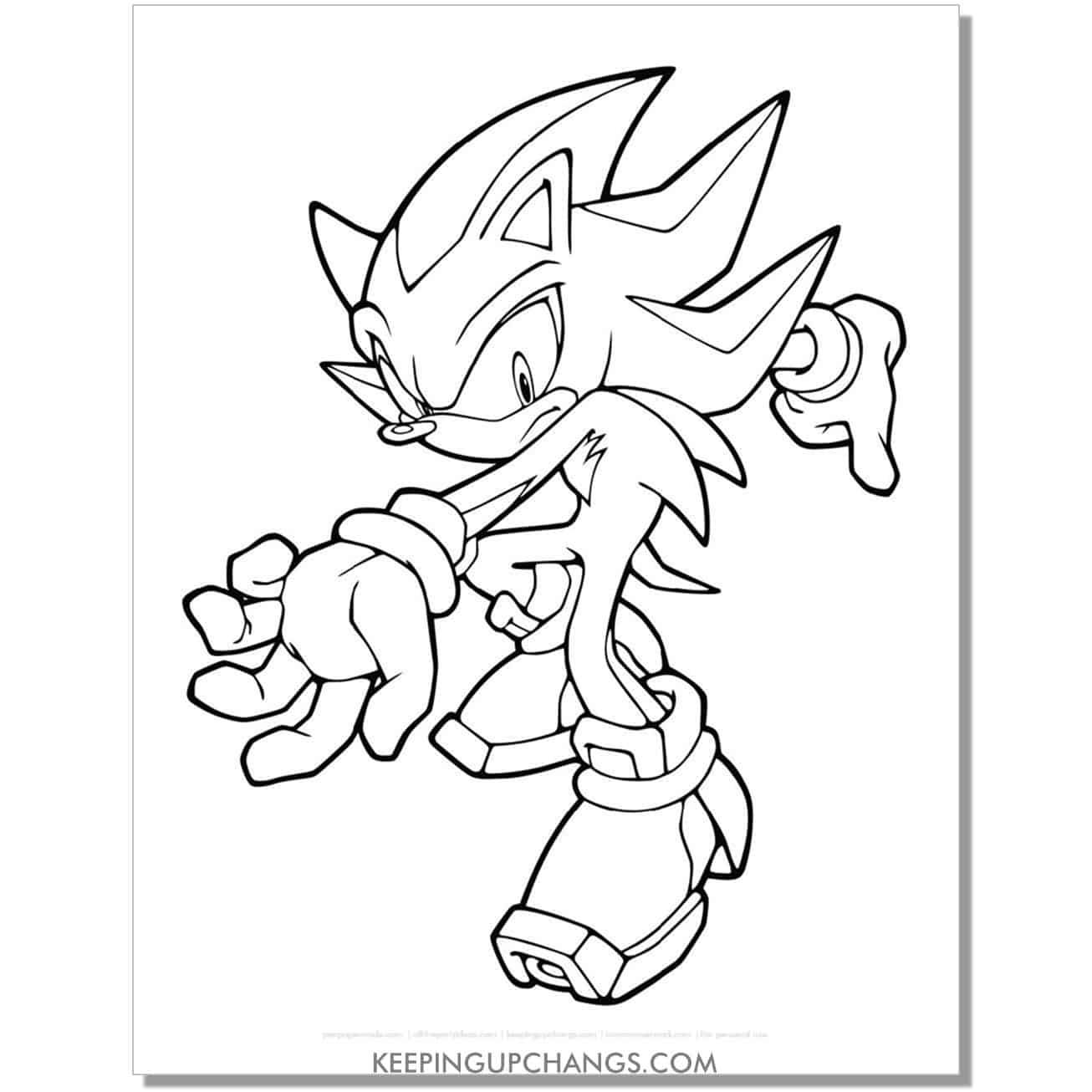 shadow sonic with palm open upwards coloring page.