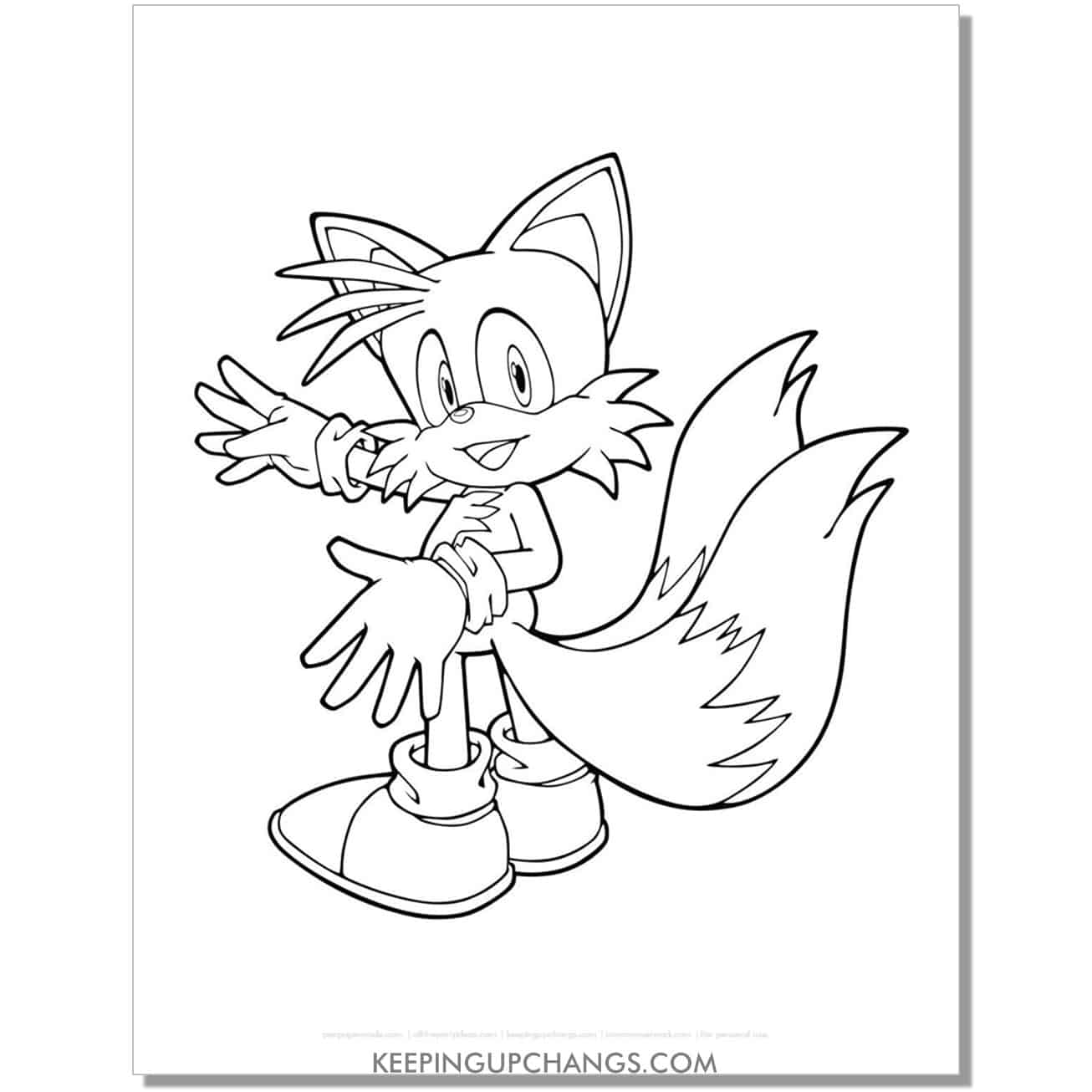 tails with arm out in front sonic coloring page.