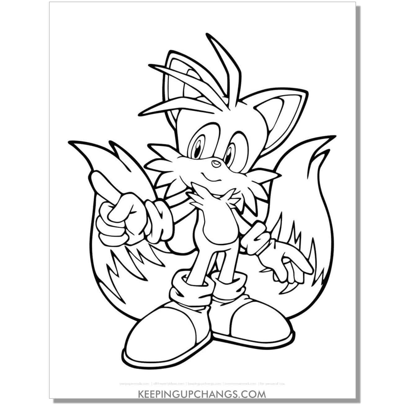 tails pointing index finger sonic coloring page.