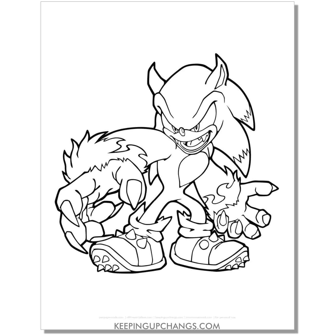 sonic as a werehog werewolf coloring page.