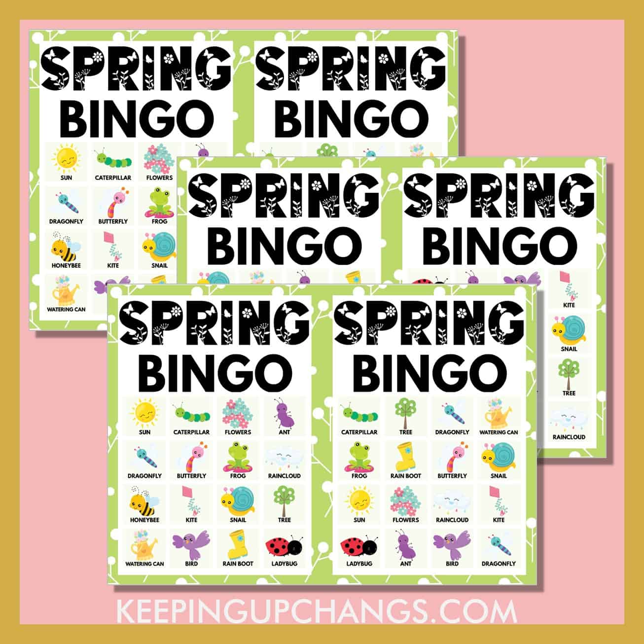 free spring bingo 4x4 game cards.
