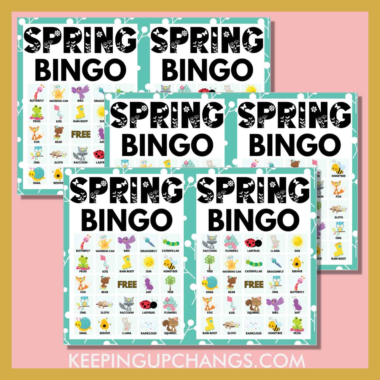 free spring bingo 5x5 game cards.