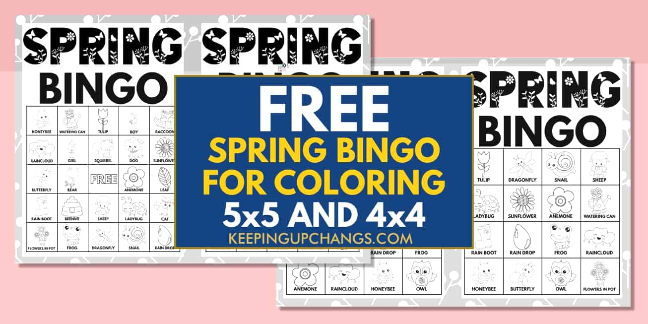 free black, white spring bingo cards 5x5 4x4 for birthday party, wedding, baby shower.
