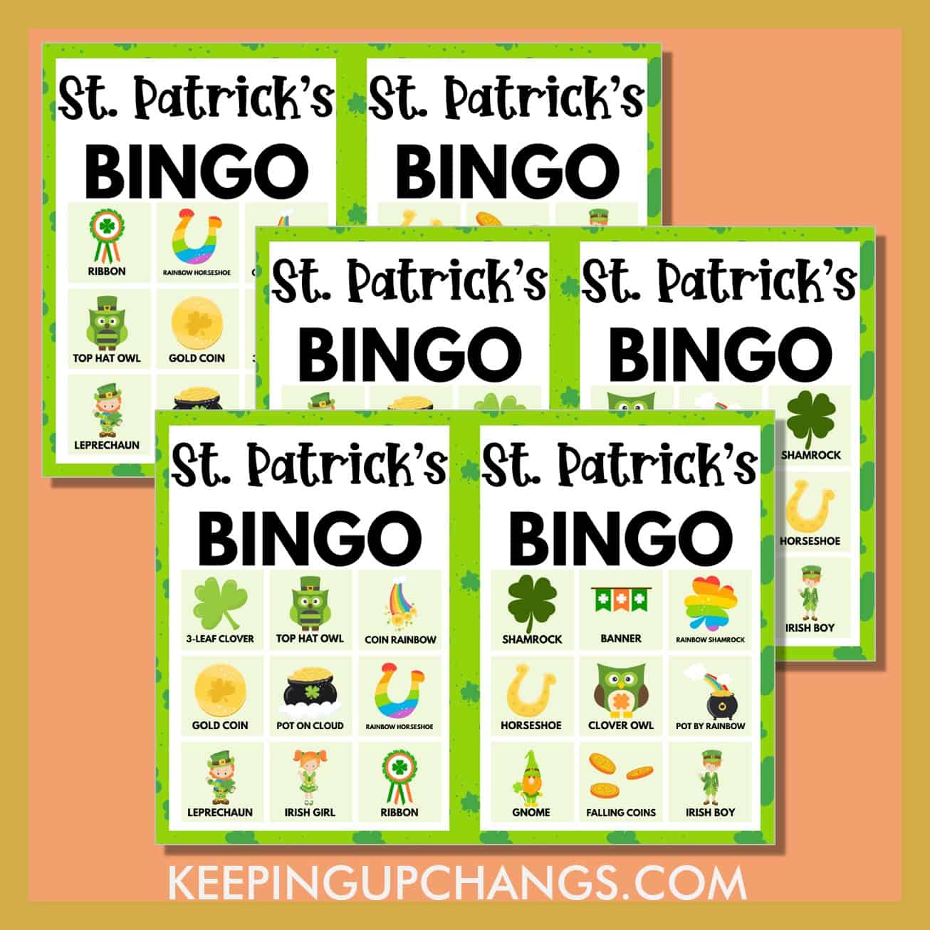 free st patrick's day bingo 3x3 game cards.