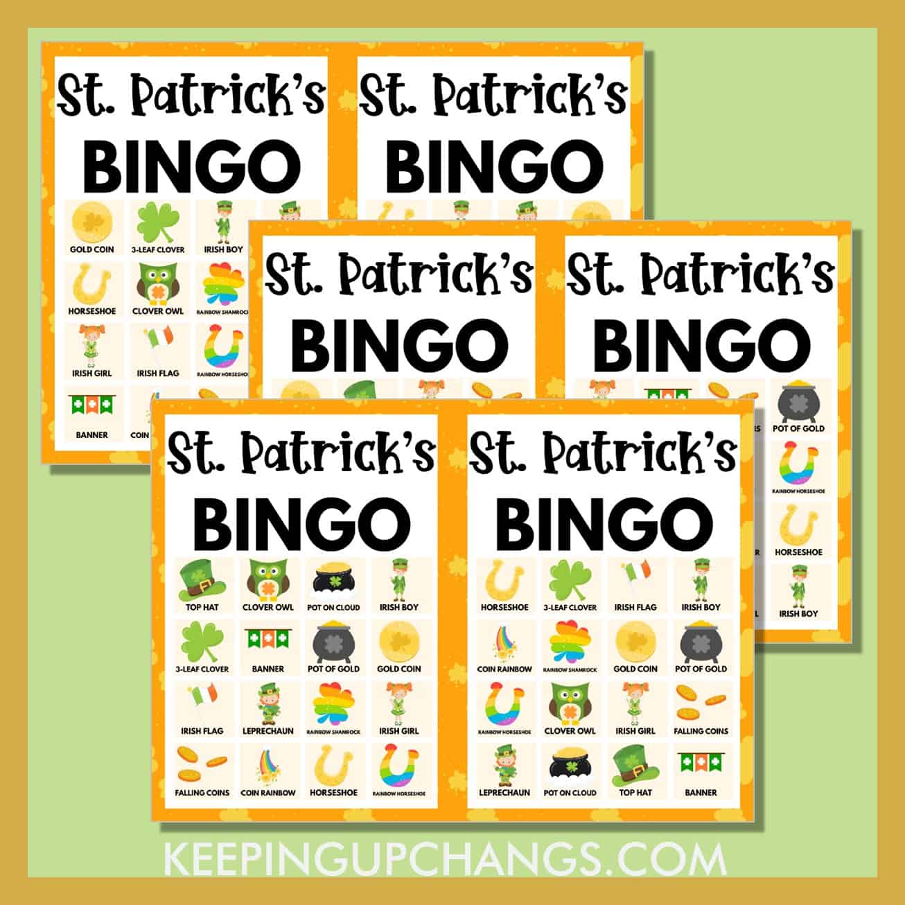 free st patrick's day bingo 4x4 game cards.