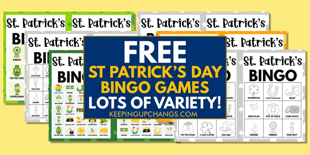best free st patrick's day bingo games with images and text, for coloring, icebreaker, and more.