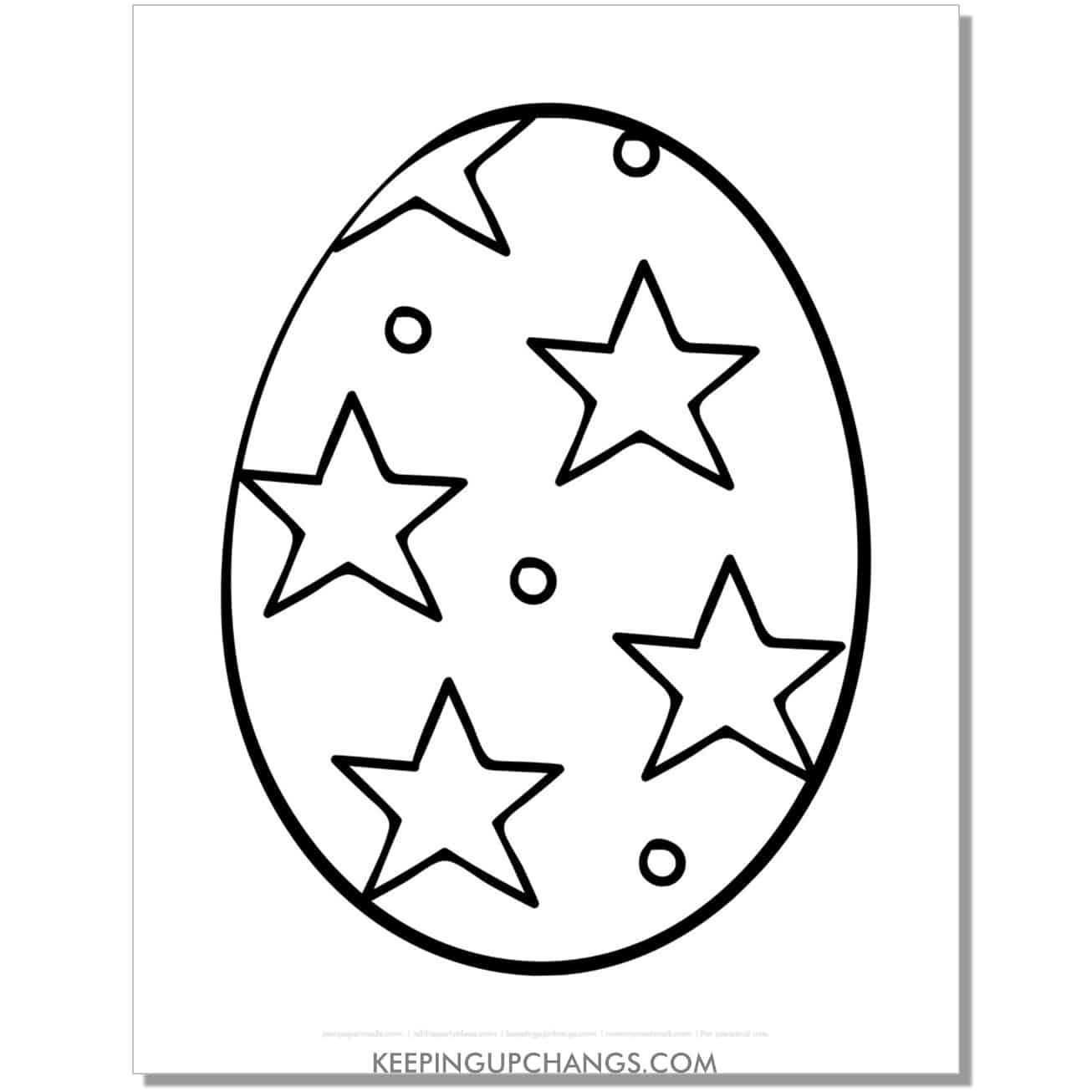 free large easter egg with stars, dots coloring page, sheet.