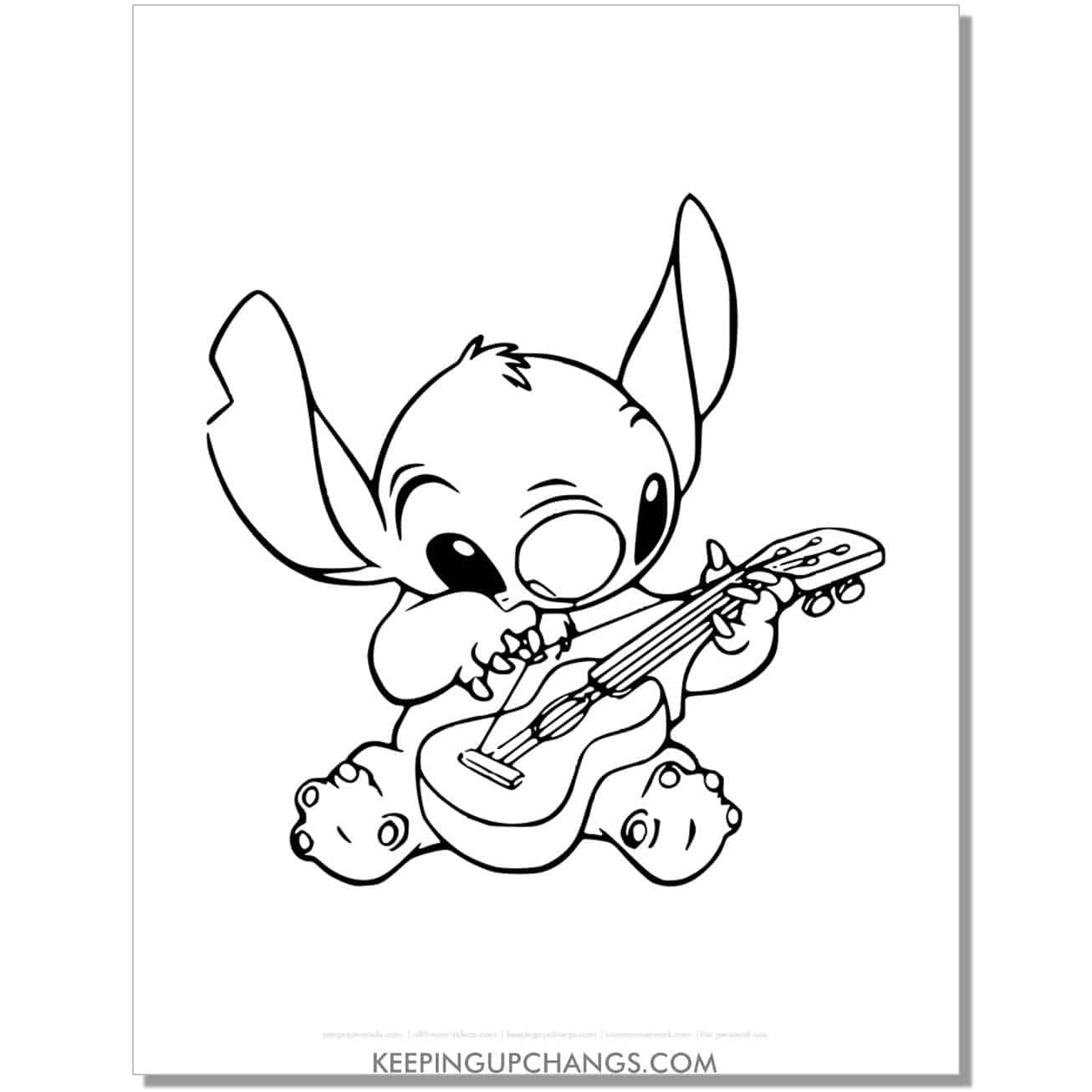 free stitch playing ukulele coloring page.