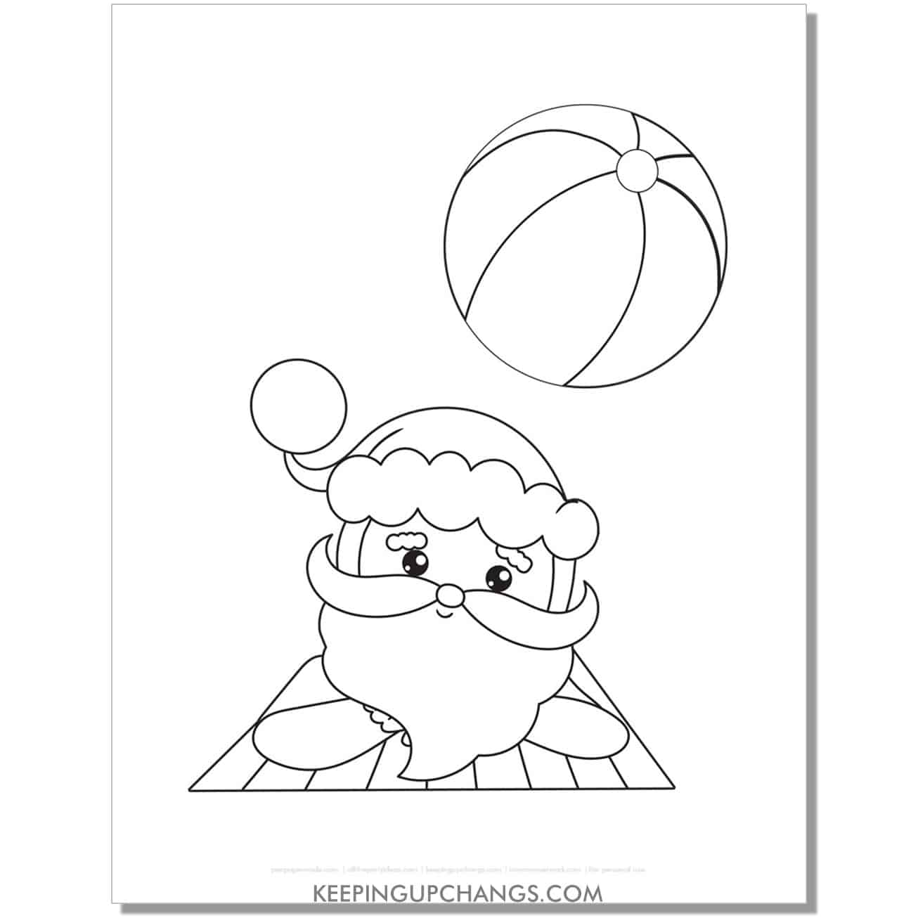 free summer santa on towel with beach ball christmas in july coloring page.