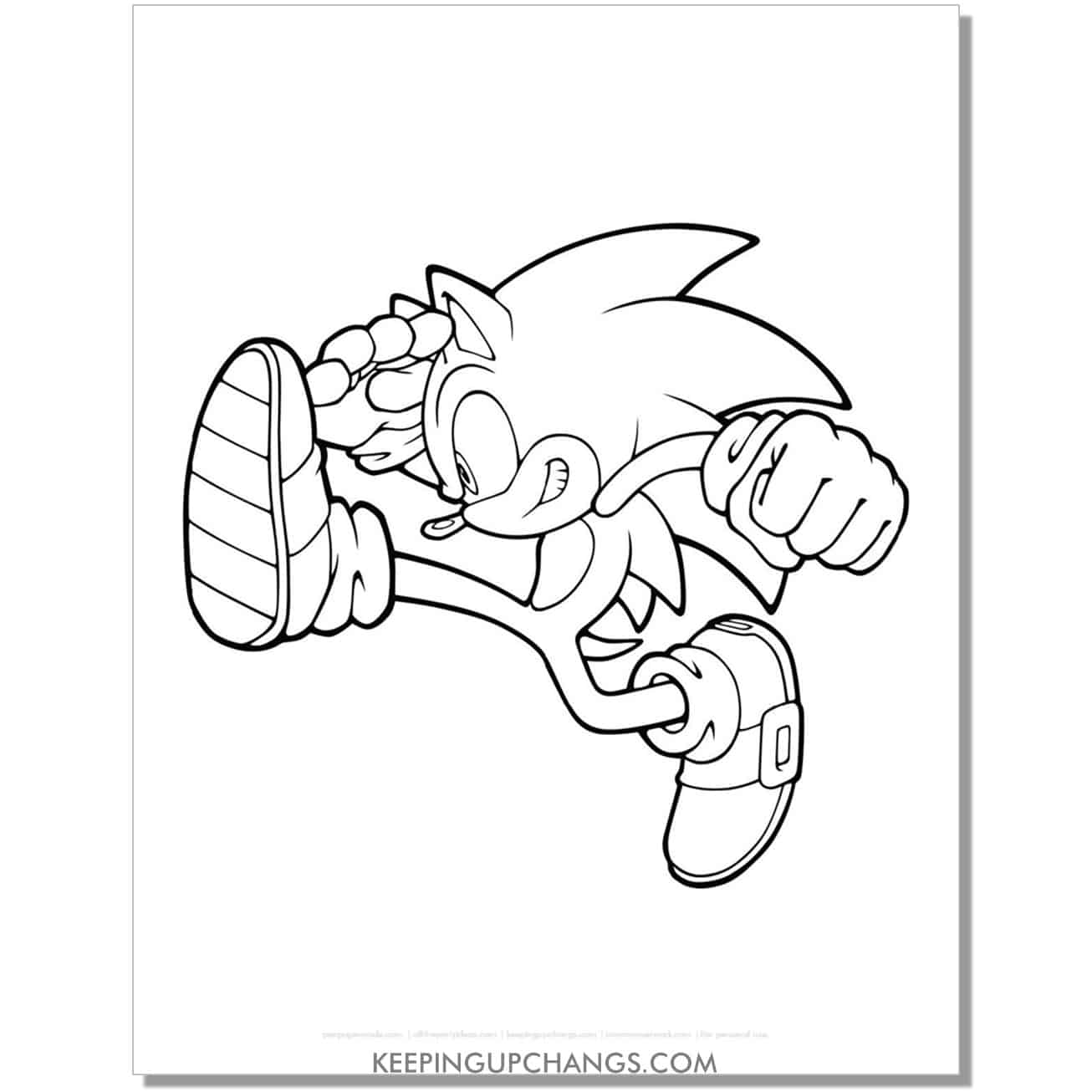 sonic doing split jump coloring page.