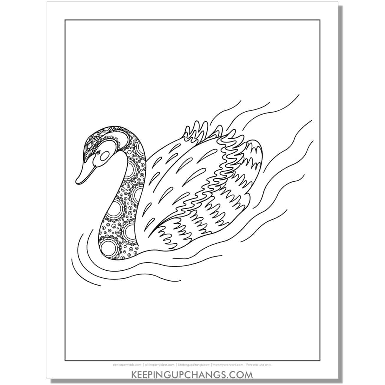 swan swimming downriver coloring page.