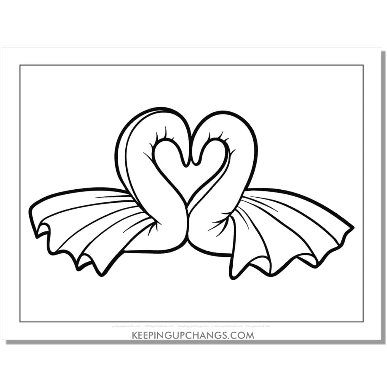 simple kissing swan hand towels coloring page.