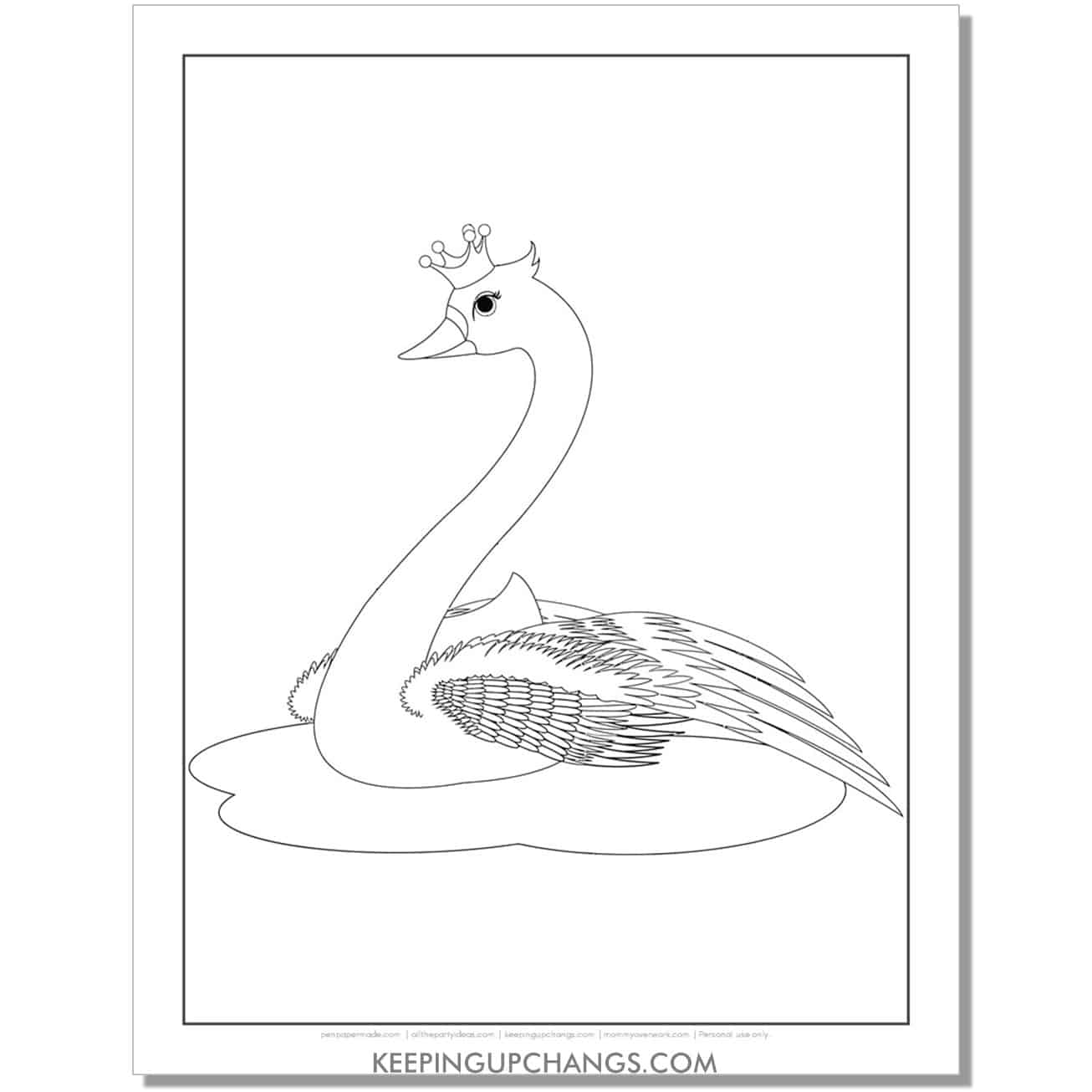 cute cartoon swan coloring page.