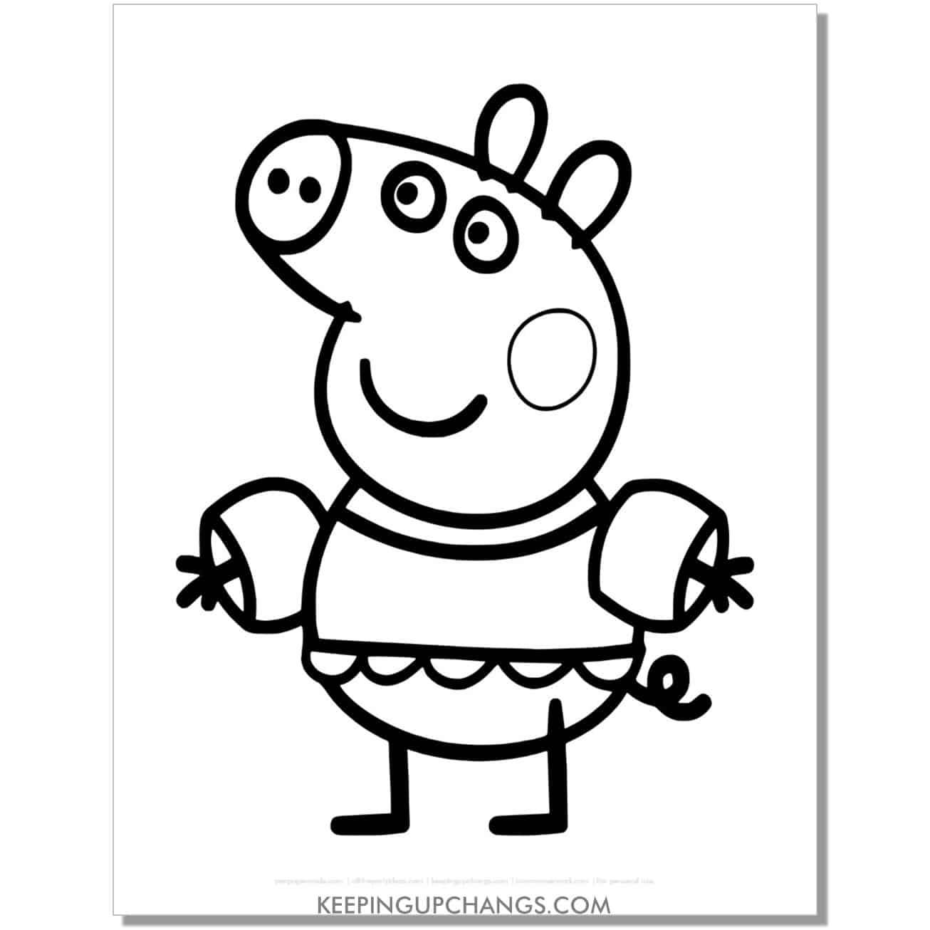 free peppa pig with floatie armbands for swimming coloring page, sheet.
