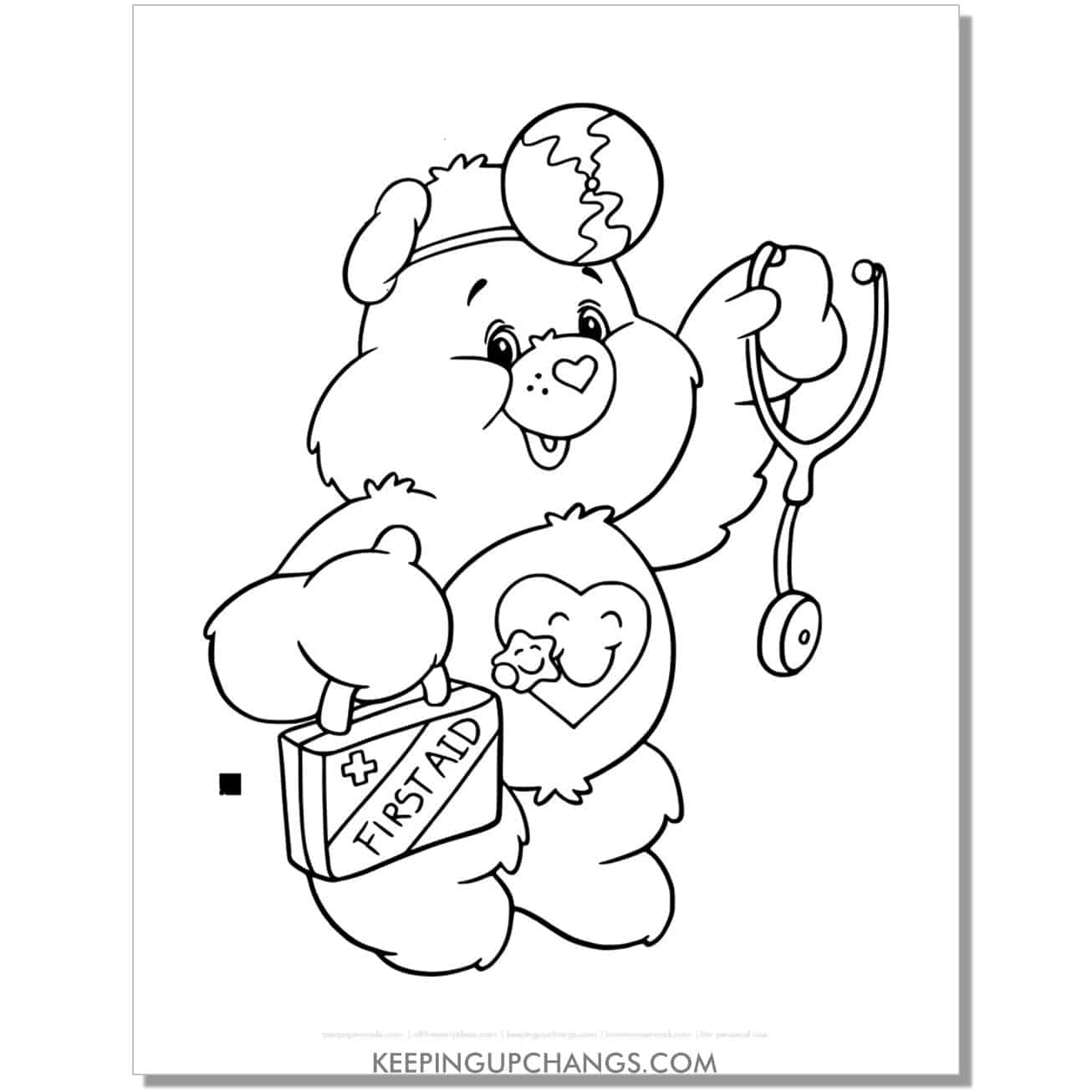 take care bear in doctor outfit care bear coloring page, sheet.