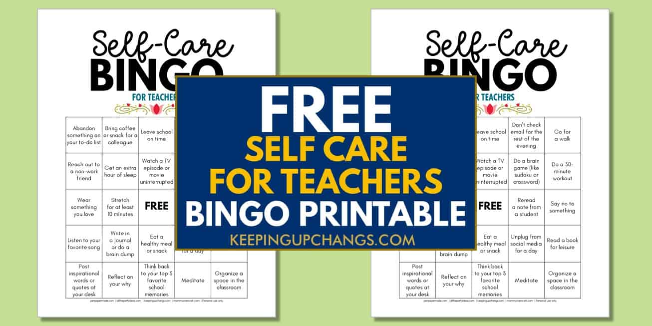 free self care for teachers bingo challenge printable for mental health.