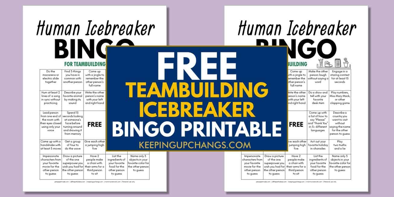 free fun, interactive teambuilding human icebreaker bingo printable.
