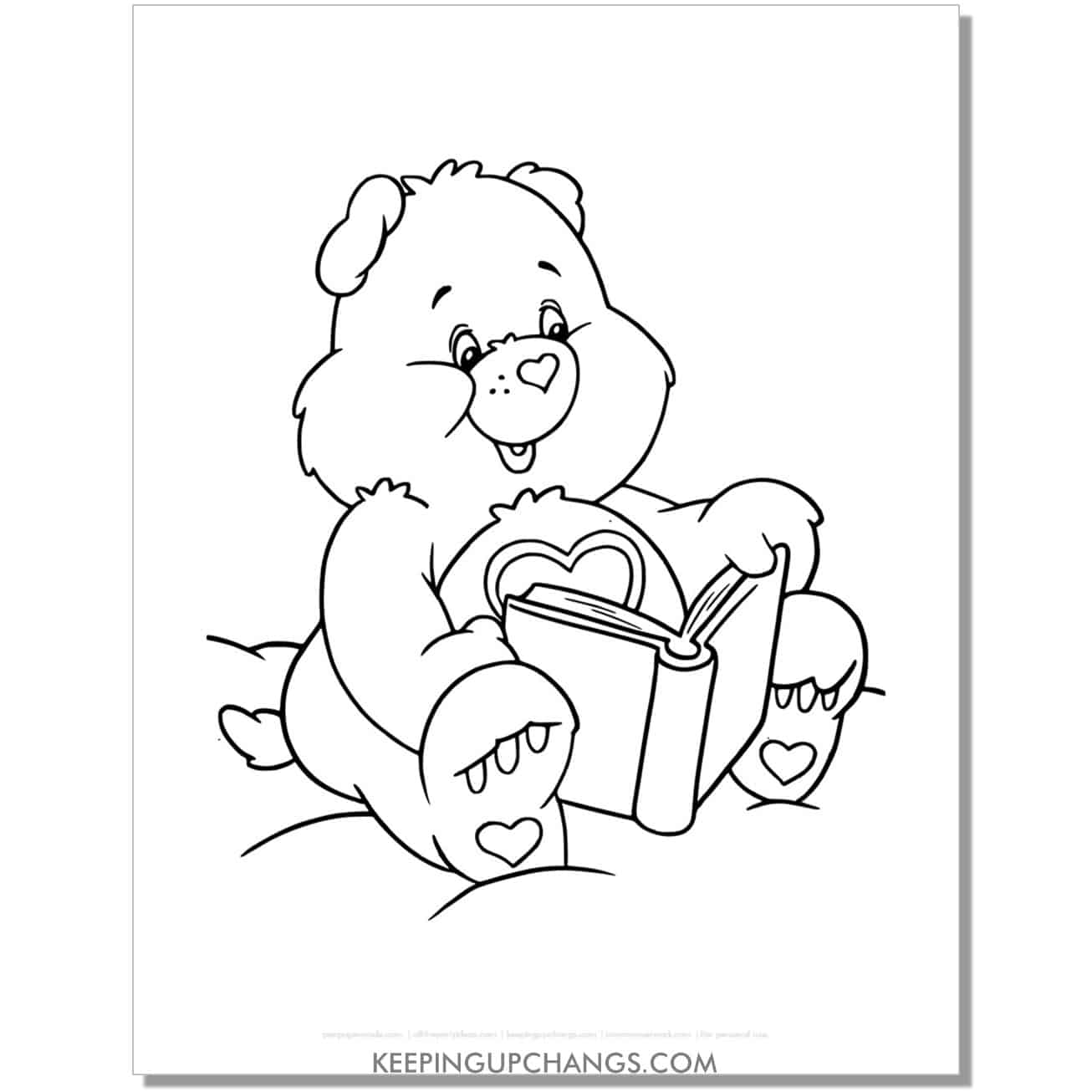 tenderheart bear reads book care bear coloring page, sheet.