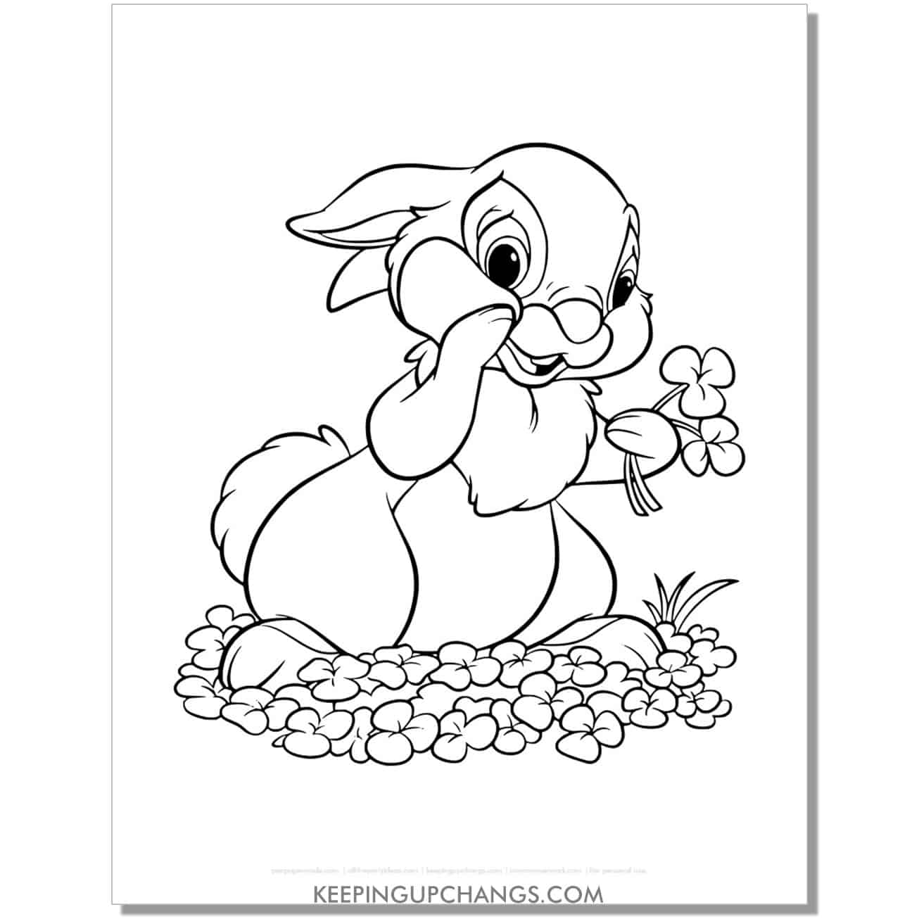 free thumper holding flowers coloring page, sheet.