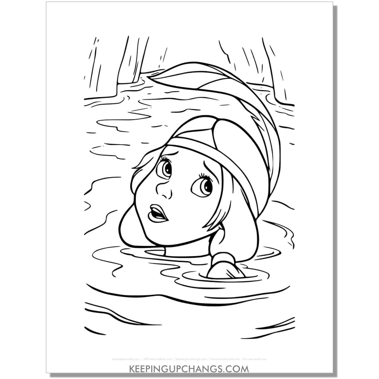 tiger lily floating in water coloring page, sheet.