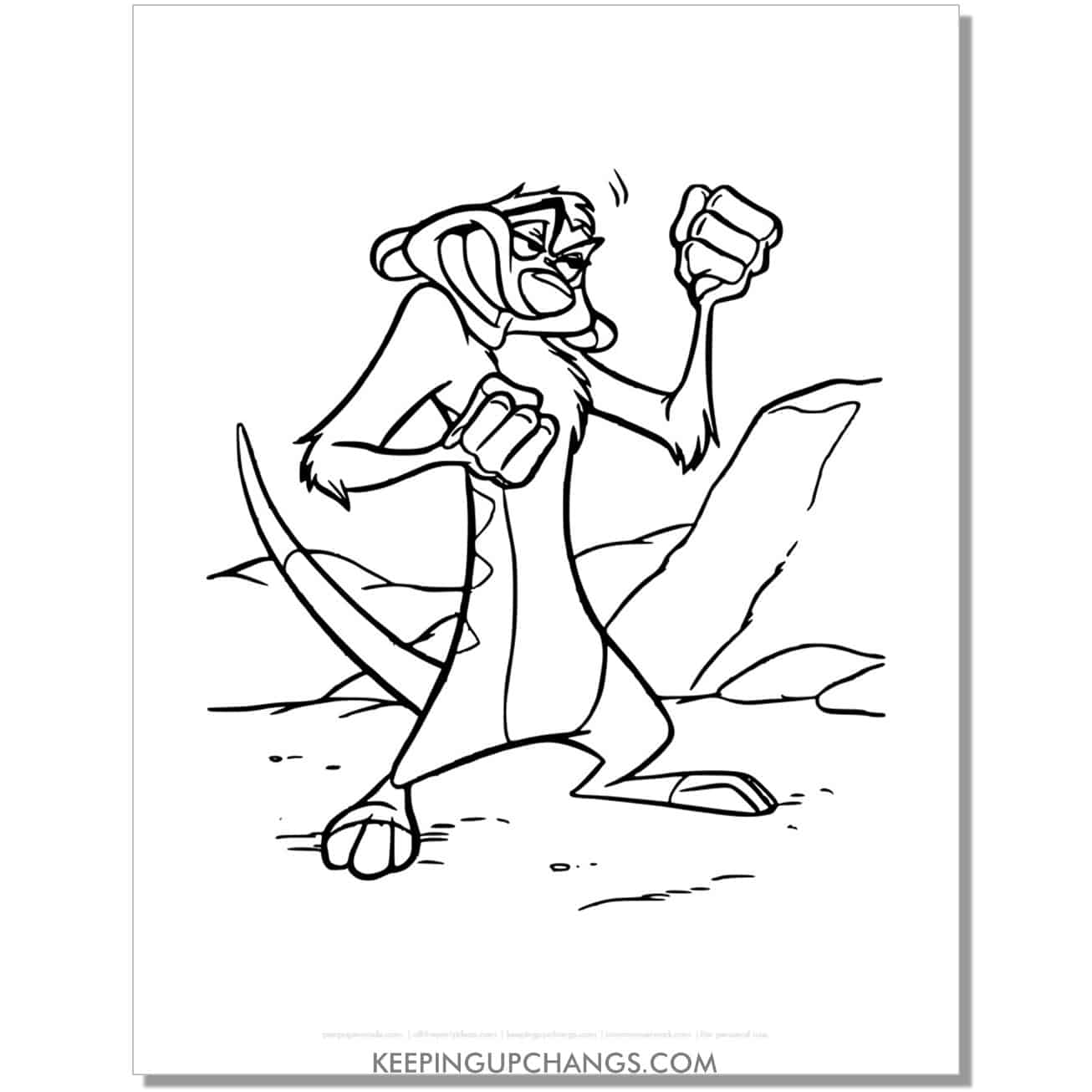 timon with hands in fists lion king coloring page, sheet.