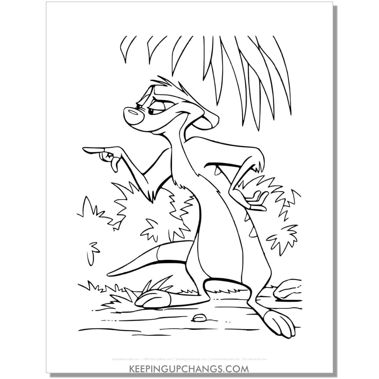 timon pointing finger lion king coloring page, sheet.