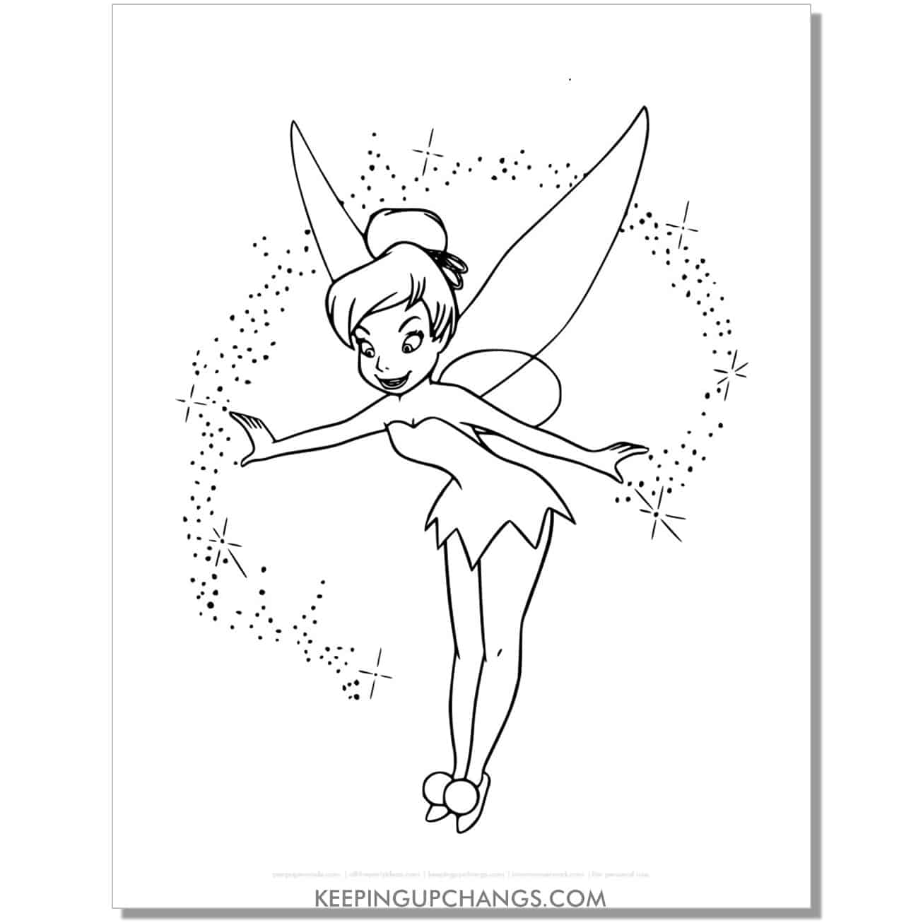 tinkerbell with fairy dust coloring page, sheet.