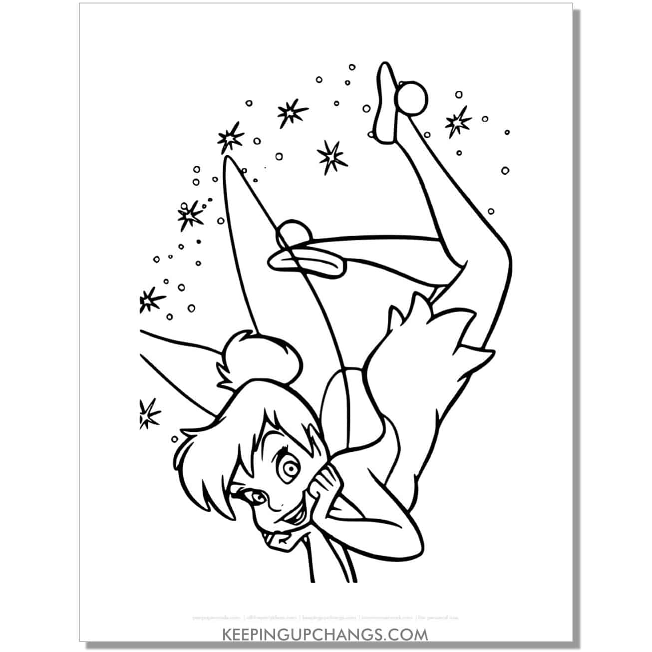 tinkerbell with arms to face coloring page, sheet.