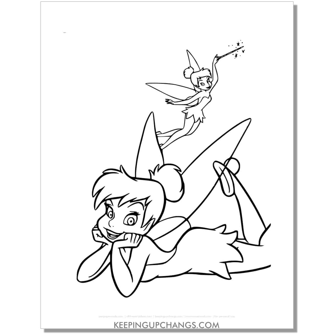 tinkerbell laying on stomach coloring page, sheet.