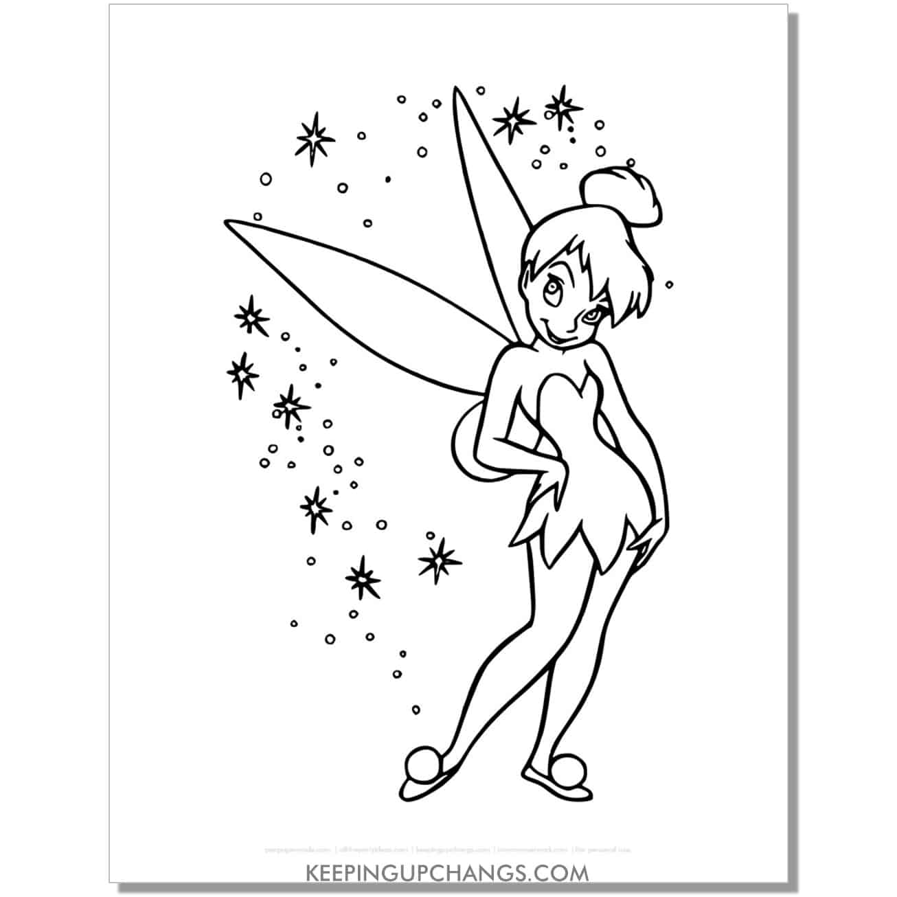 tinkerbell standing forward coloring page, sheet.