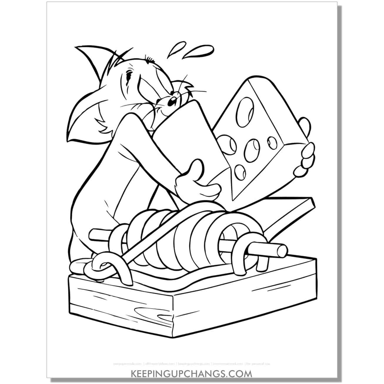 free tom making giant cheese trap coloring page.