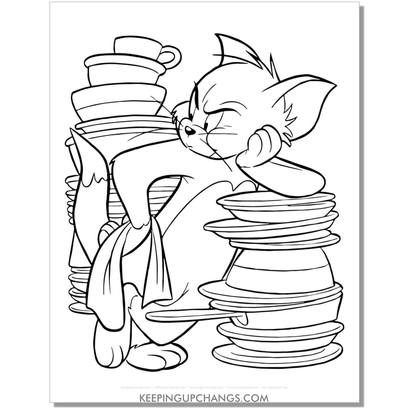 free tom with lots of dishes coloring page.
