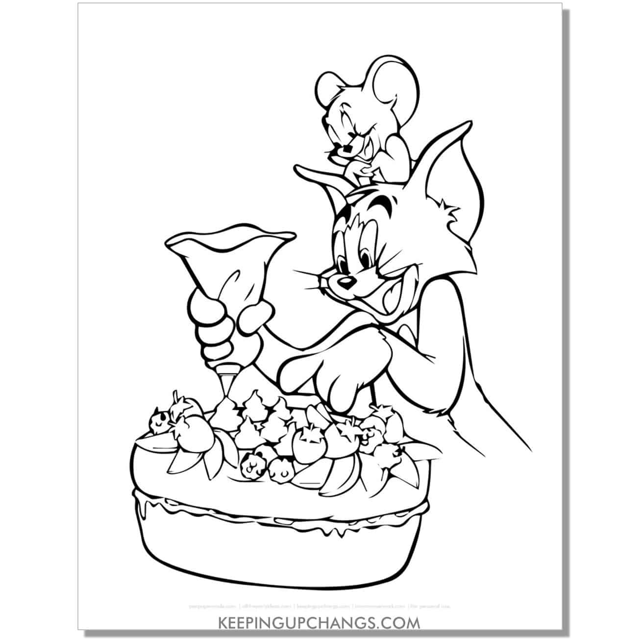 free tom and jerry decorating cake coloring page.