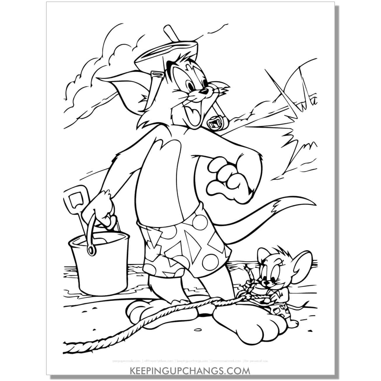 free tom and jerry at the beach coloring page.
