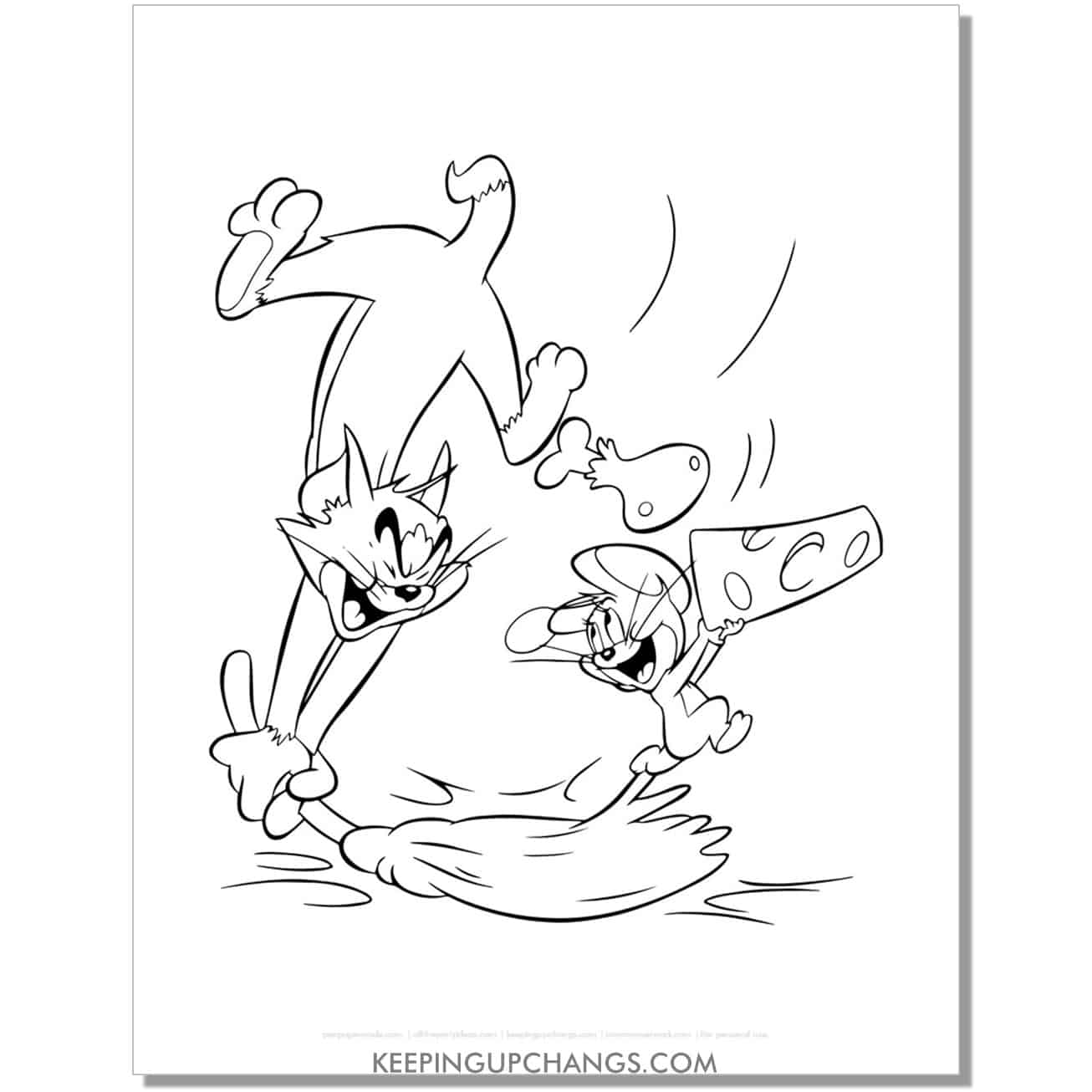 free tom and jerry broom and cheese coloring page.